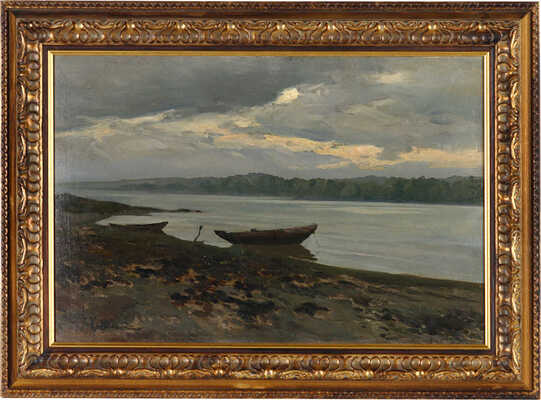 Крачковский Иосиф Евстафьевич. Пейзаж с рекой и лодками